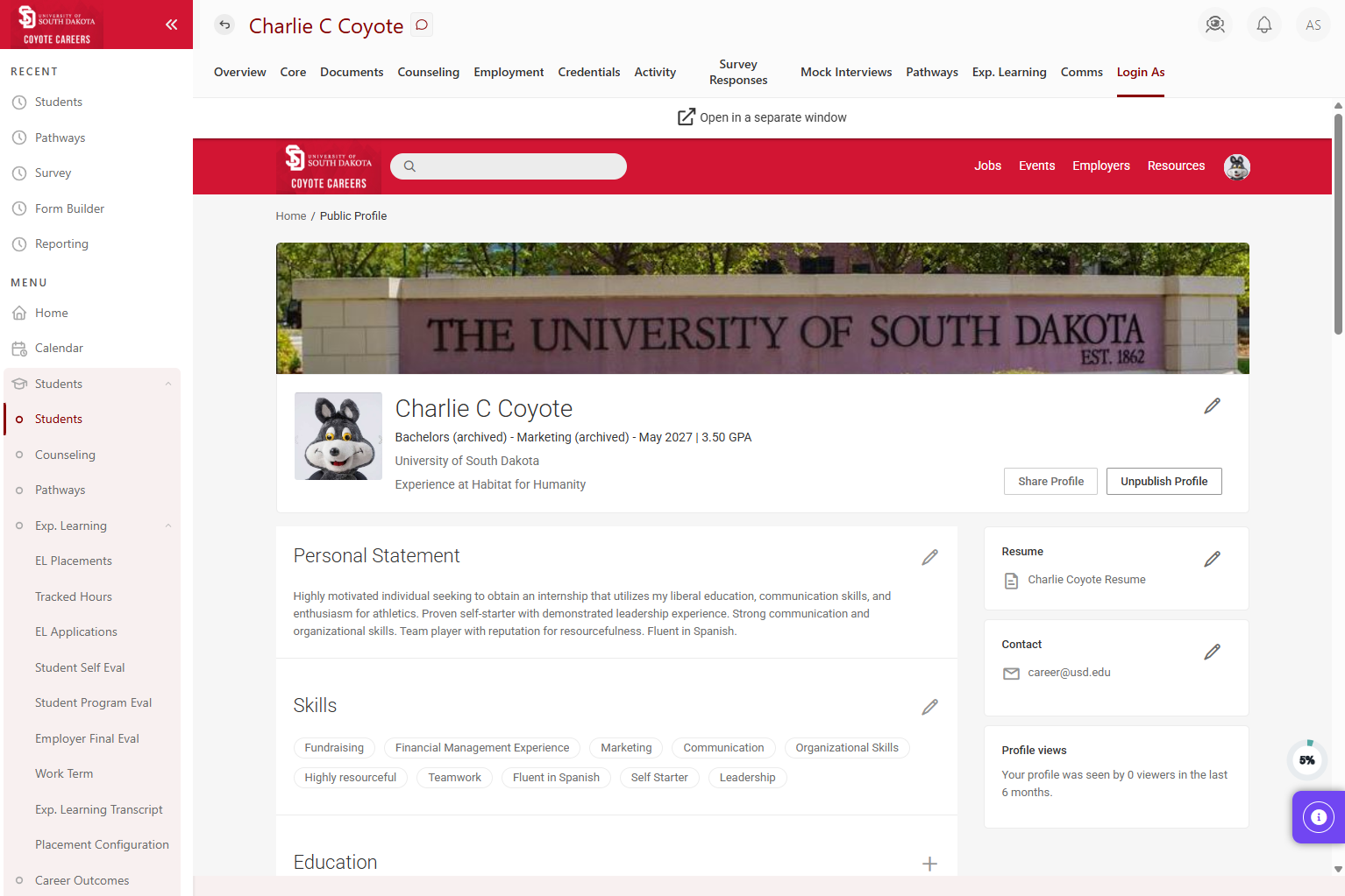 Select if you want to Publish or Unpublish your Profile