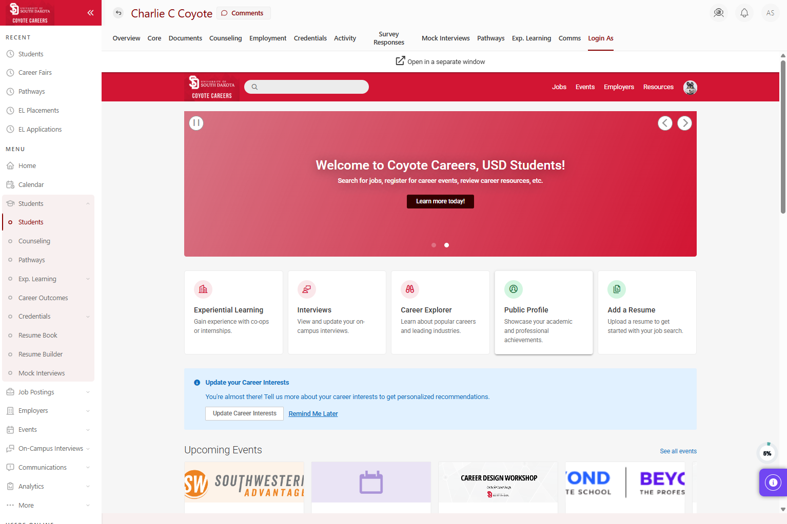 Click on Public Profile and manage your profile. (Update any key items you want Employers to know about you)