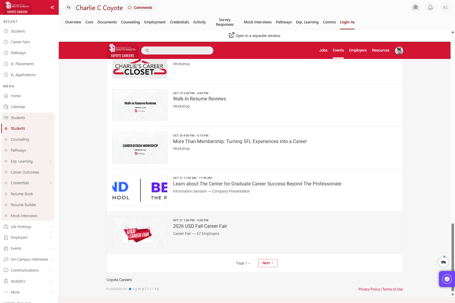 Scroll down and click on USD Career Fair