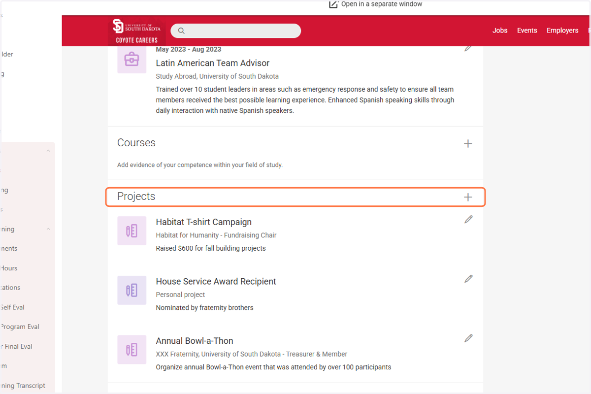 Click on Projects to add/edit