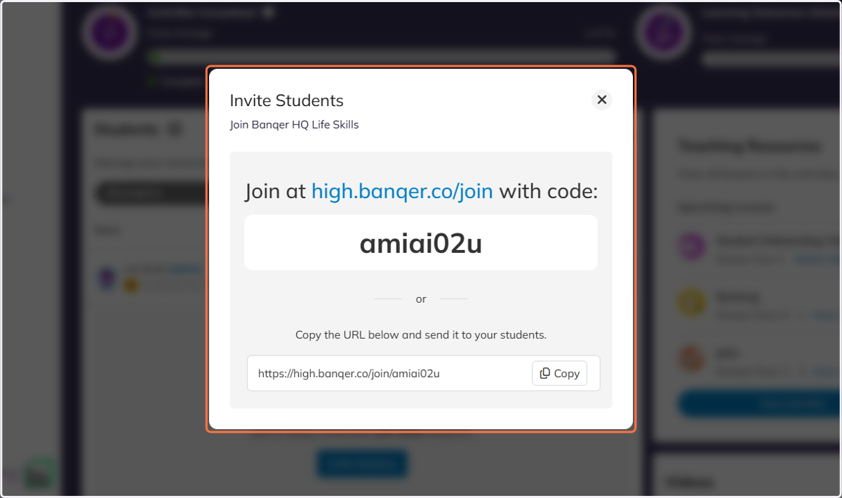 And select your method to invite your students to your class.