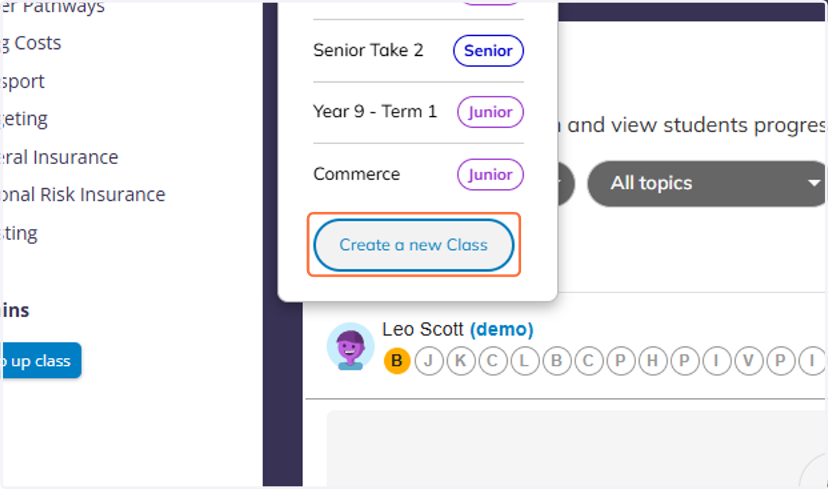 You can also create a new class from this menu if you need to.
