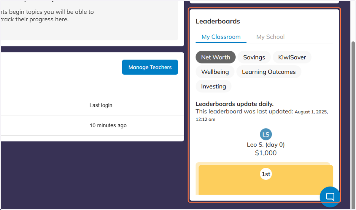 Beside this, you can also view your Class Leaderboard.