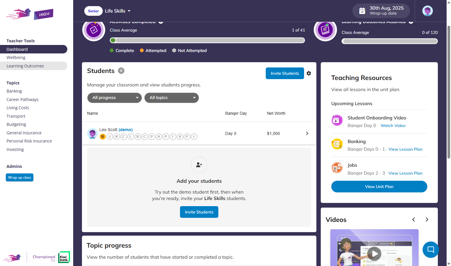 From your Teacher Tools menu, you can access the Learning Outcomes area.