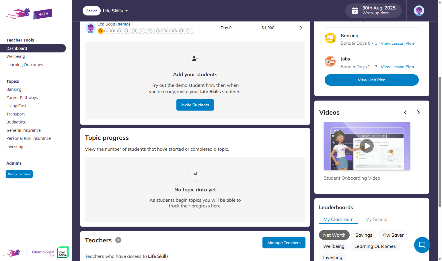 Under your Teaching Resources you can also view the Student Onboarding video, which your students will be shown during their own onboarding.