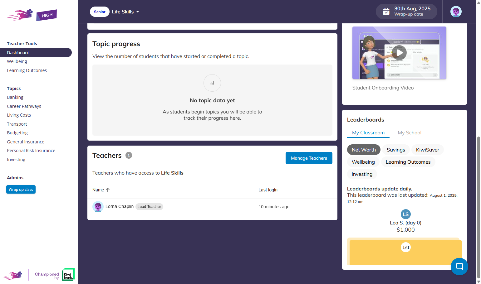At the bottom of your dashboard you can view the teachers who have access to your class, and invite others to your class if you are sharing.