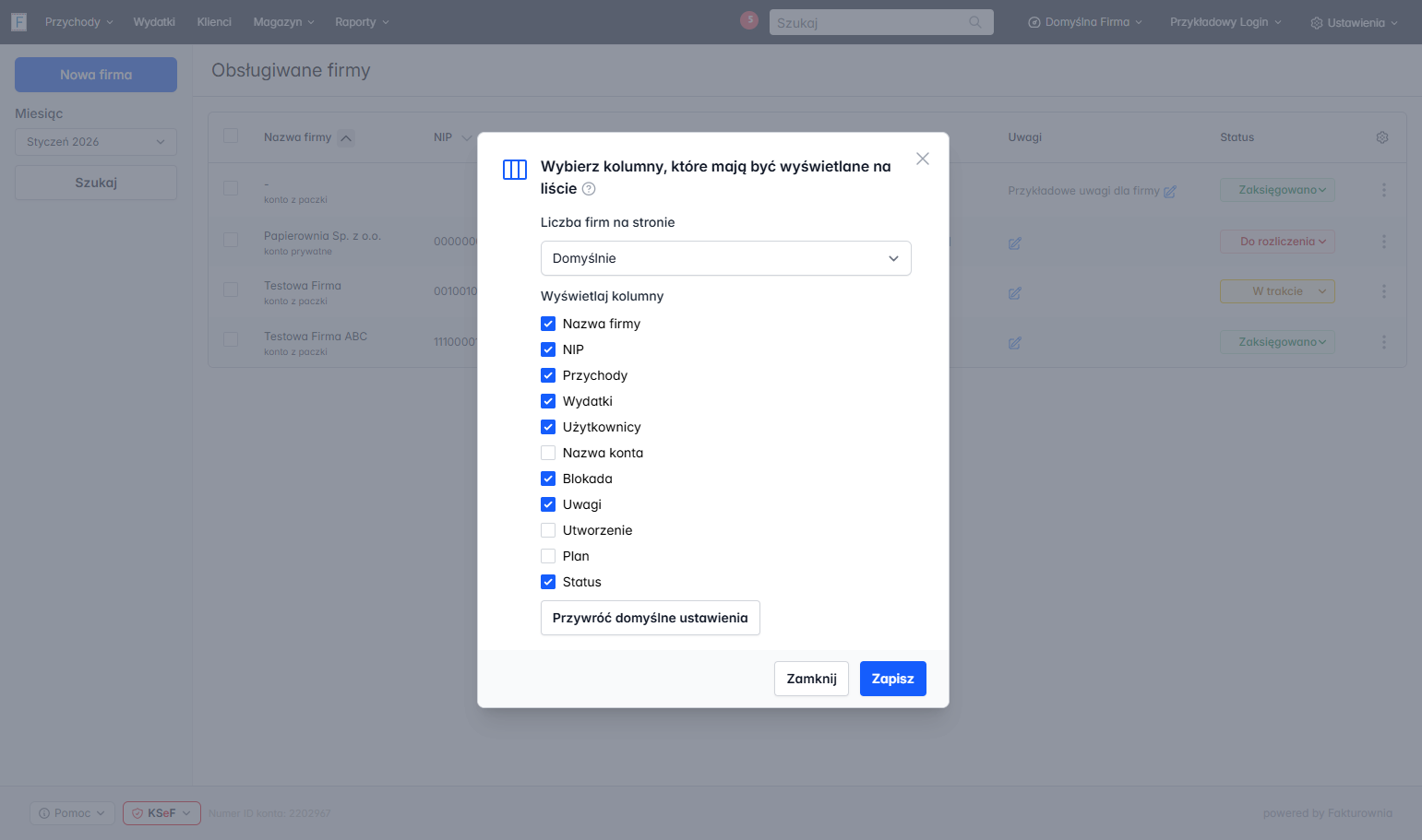 Zaznacz checkbox przy wybranej opcji lub opcjach.