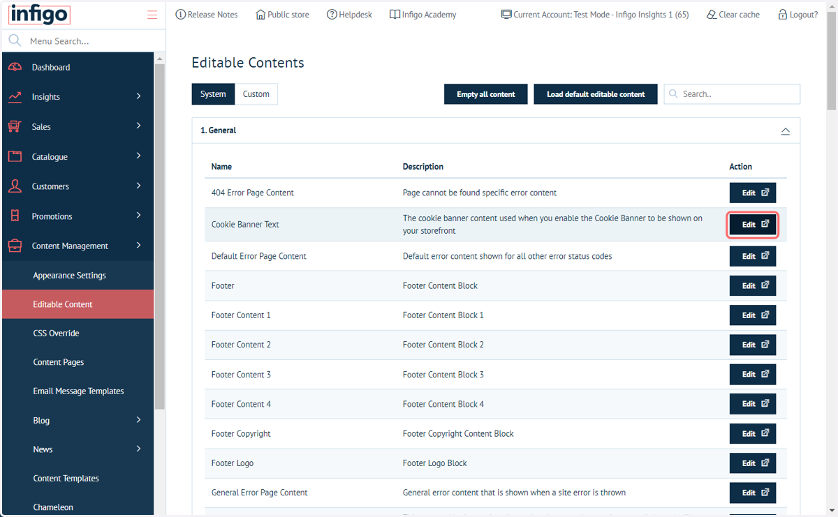 Click on Edit on the Cookie Banner Text block