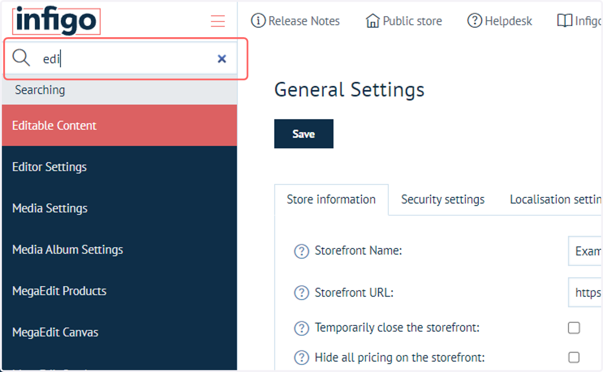 Navigate to the Editable Content page