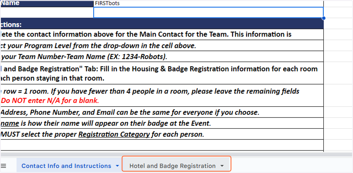 Click on Hotel and Badge Registration - the second tab - to continue.