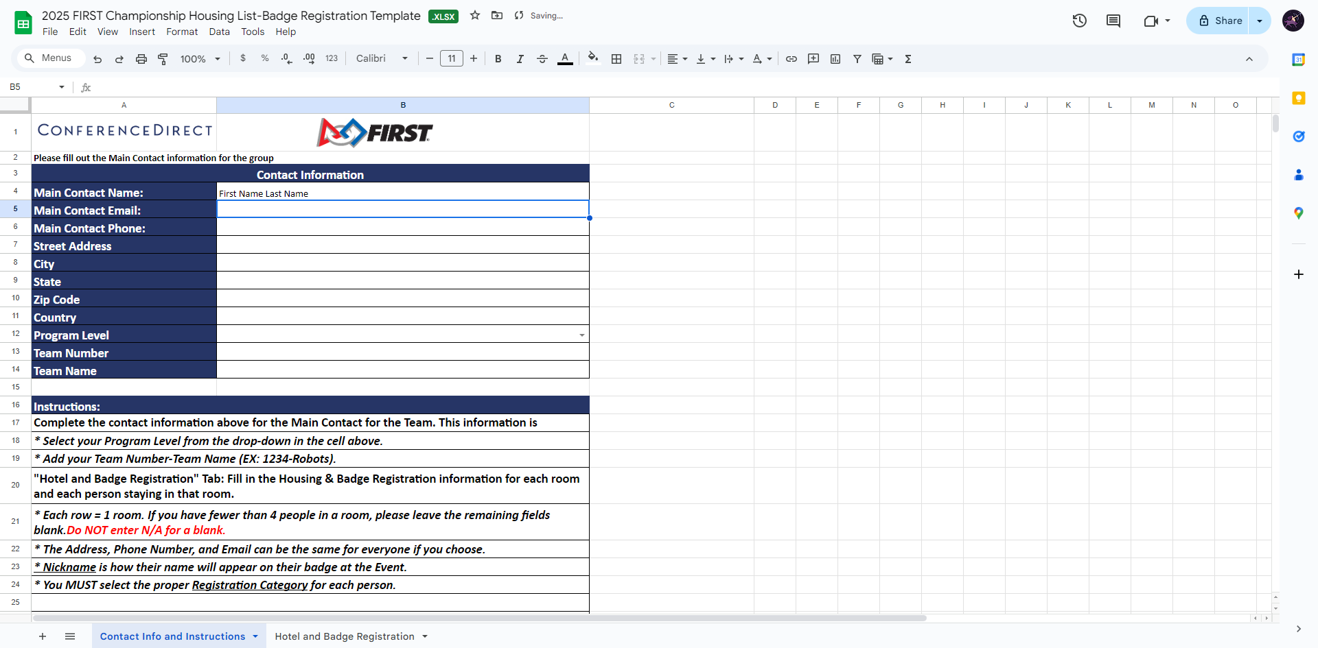 Move your cursor down to each cell that requires information to be added.