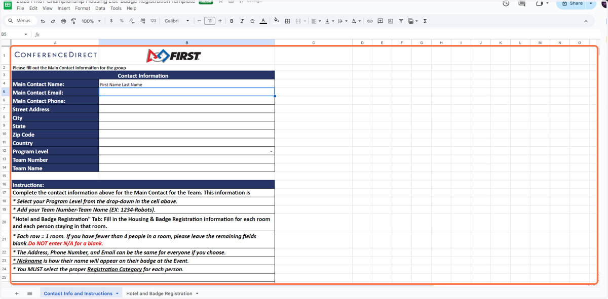 Move your cursor down to each cell that requires information to be added.