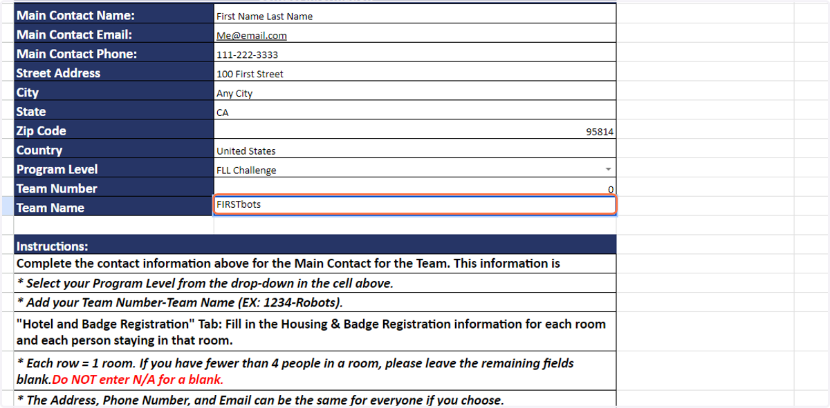Enter your Team Name.