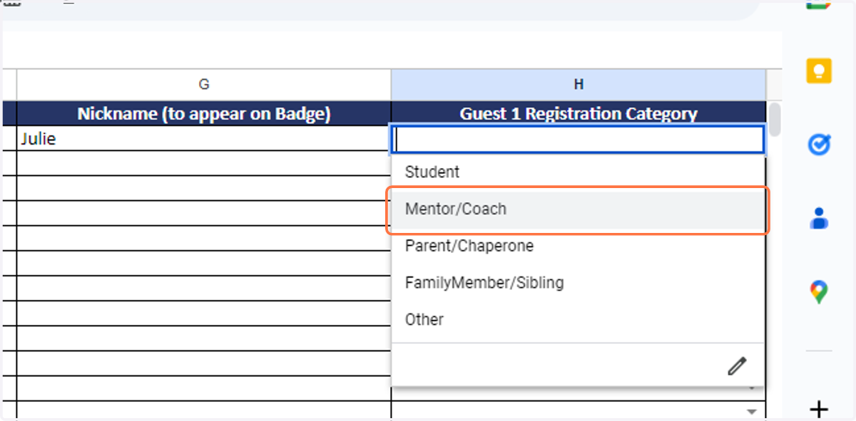 Choose the Registration Category for each room occupant.