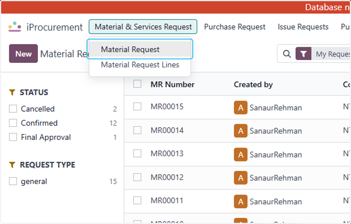 Click on Material Request