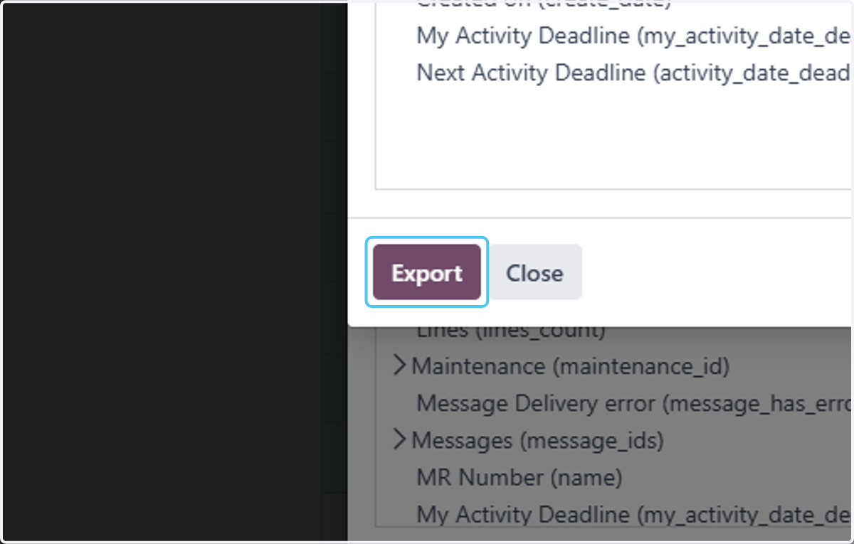 Click on Export to export the record