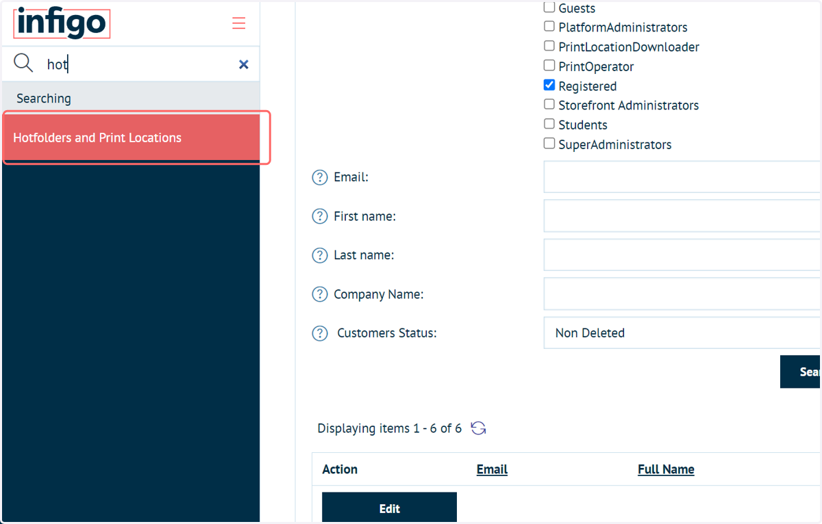 Navigate to Hotfolders and Print Locations