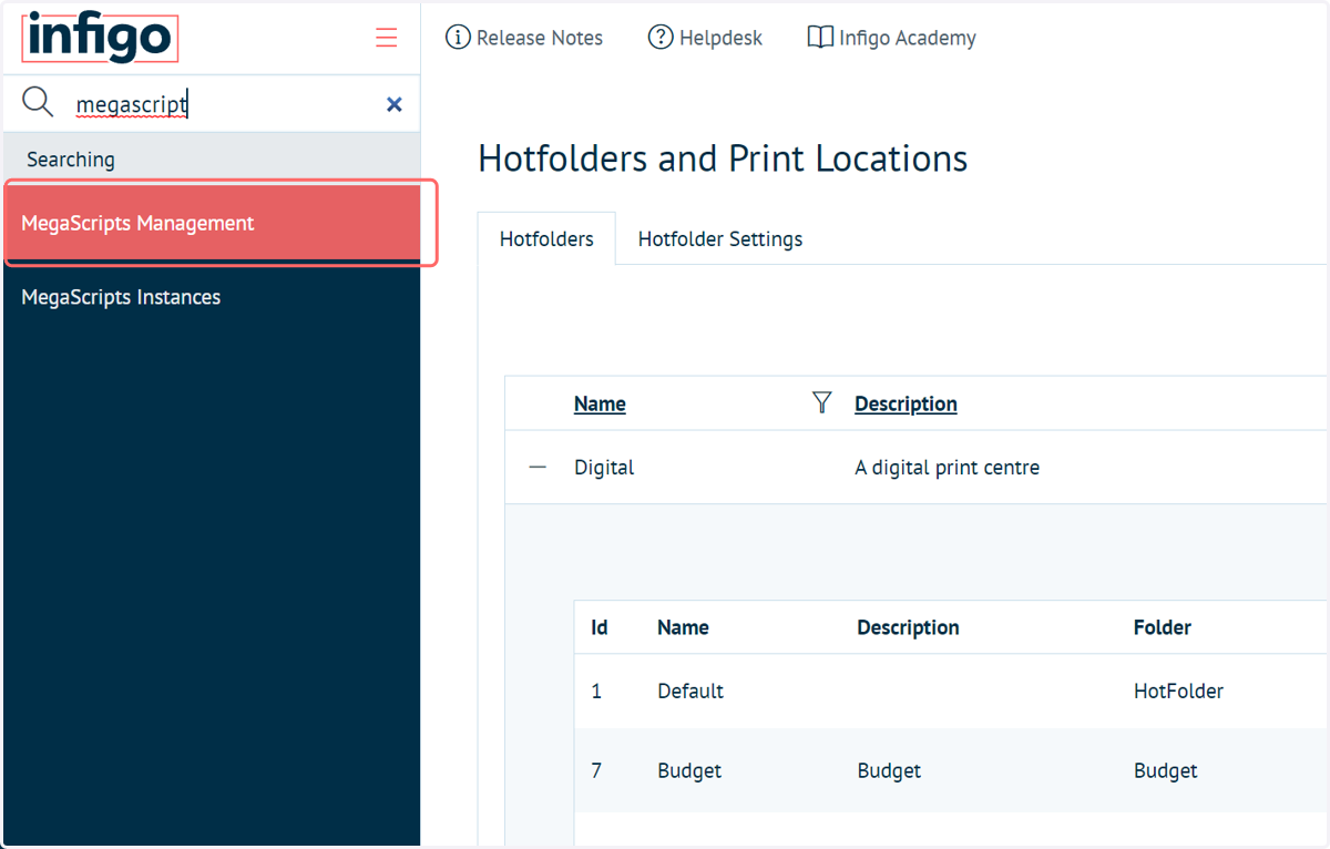 Navigate to MegaScripts Management