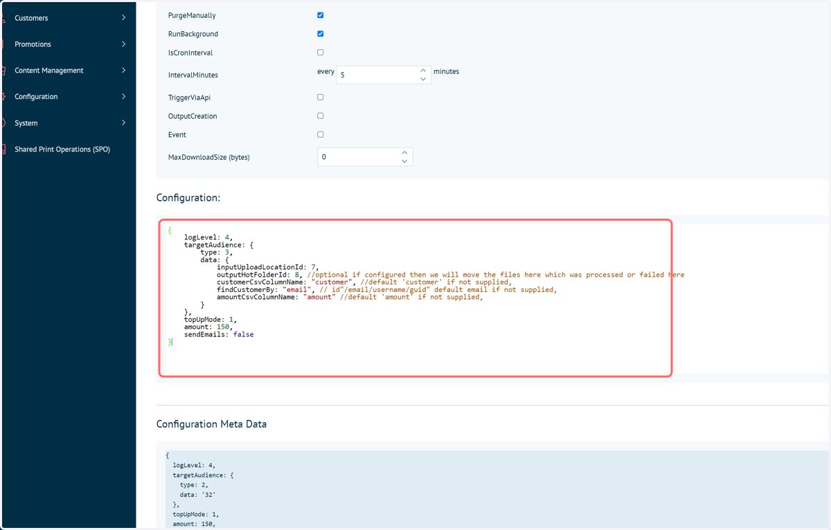 Input the MegaScript configuration into the Configuration input