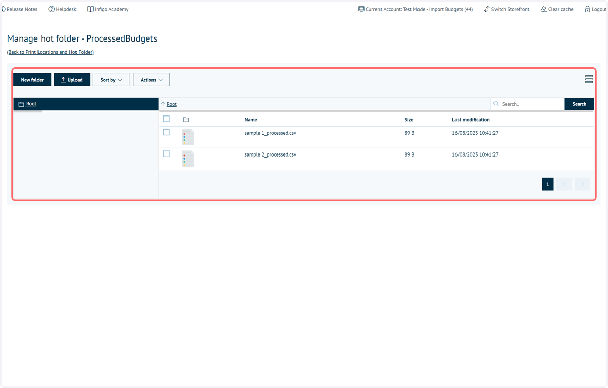 The uploaded CSV files will instead be shown in the Processed Hotfolder with the relevant suffix.