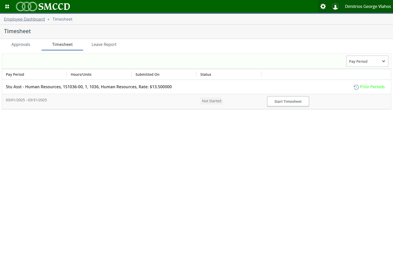 Click on Start Timesheet
