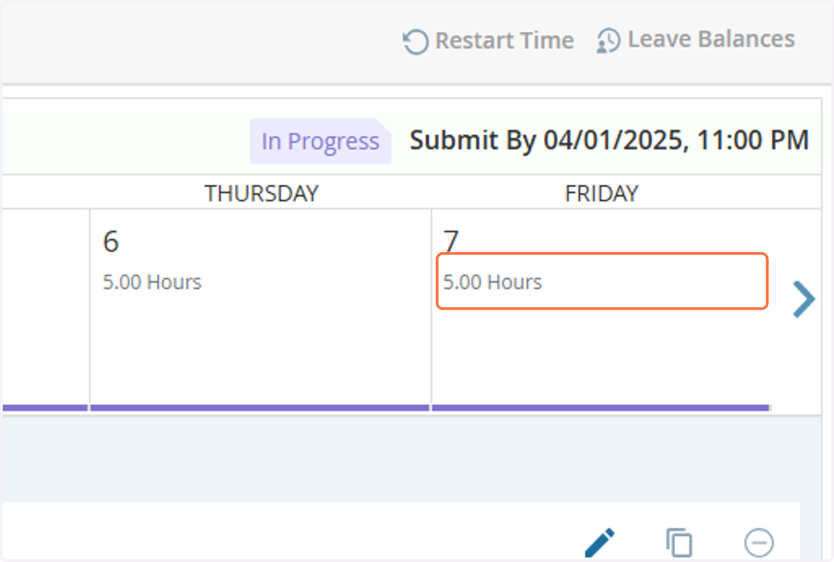 Oops, another mistake! We didn’t work on Friday, so let’s delete that entry. Select the day you want to delete.