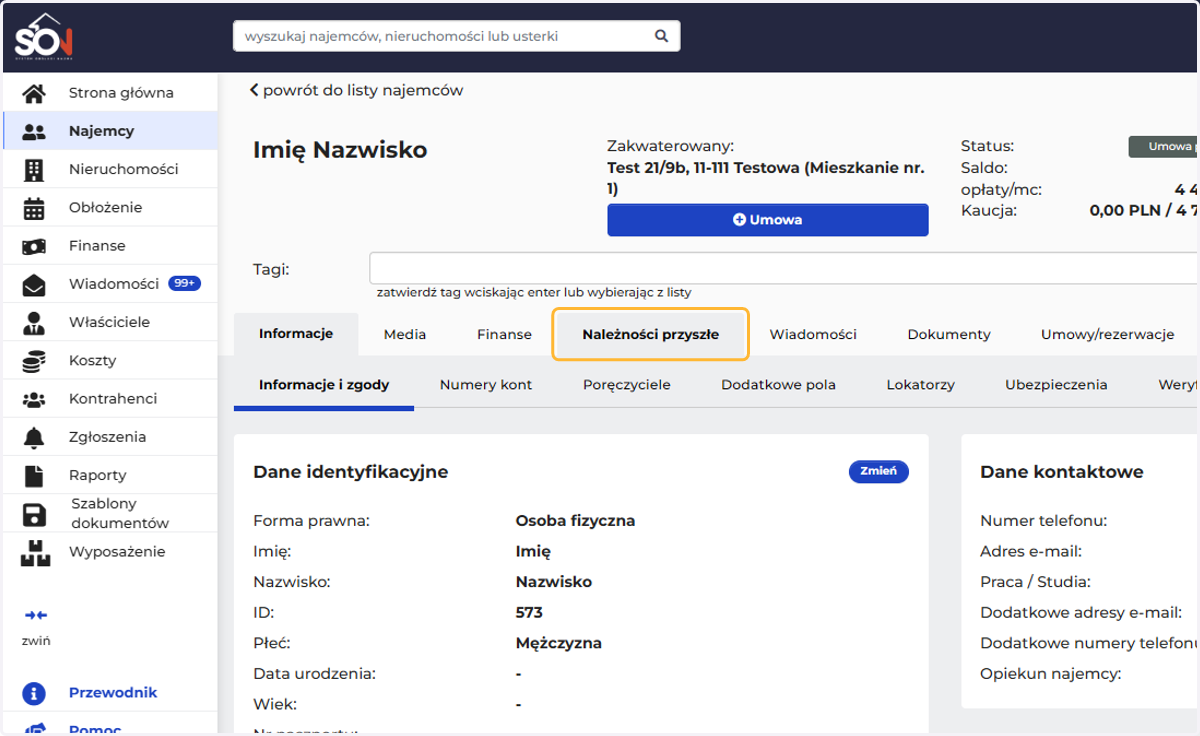 Na karcie najemcy w tej zakładce