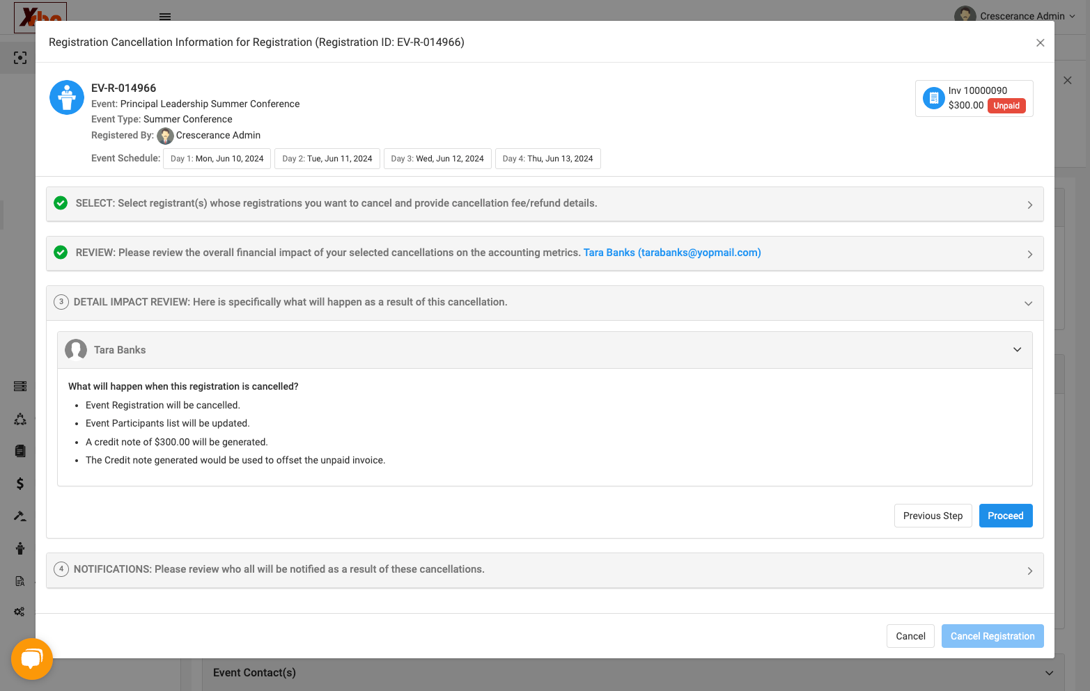 Review cancellation impact and click on Proceed