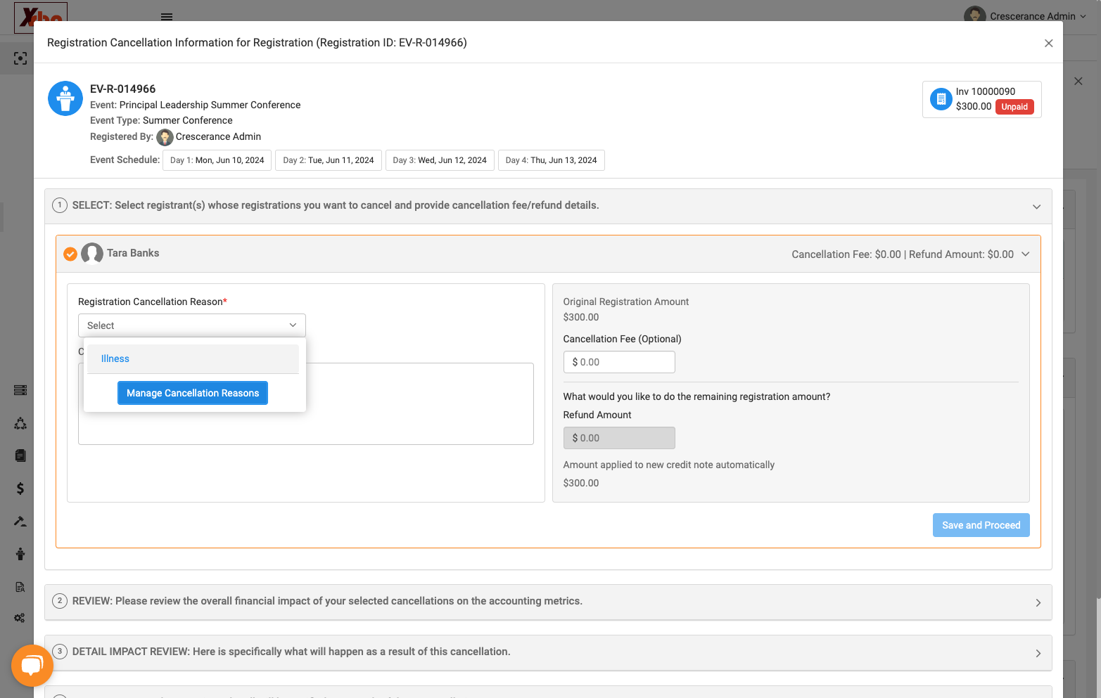 Click on Registration Cancellation Reason