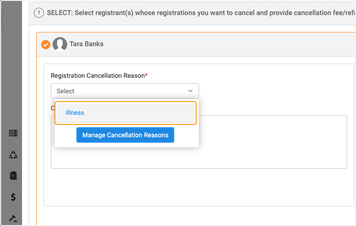 Click on Registration Cancellation Reason