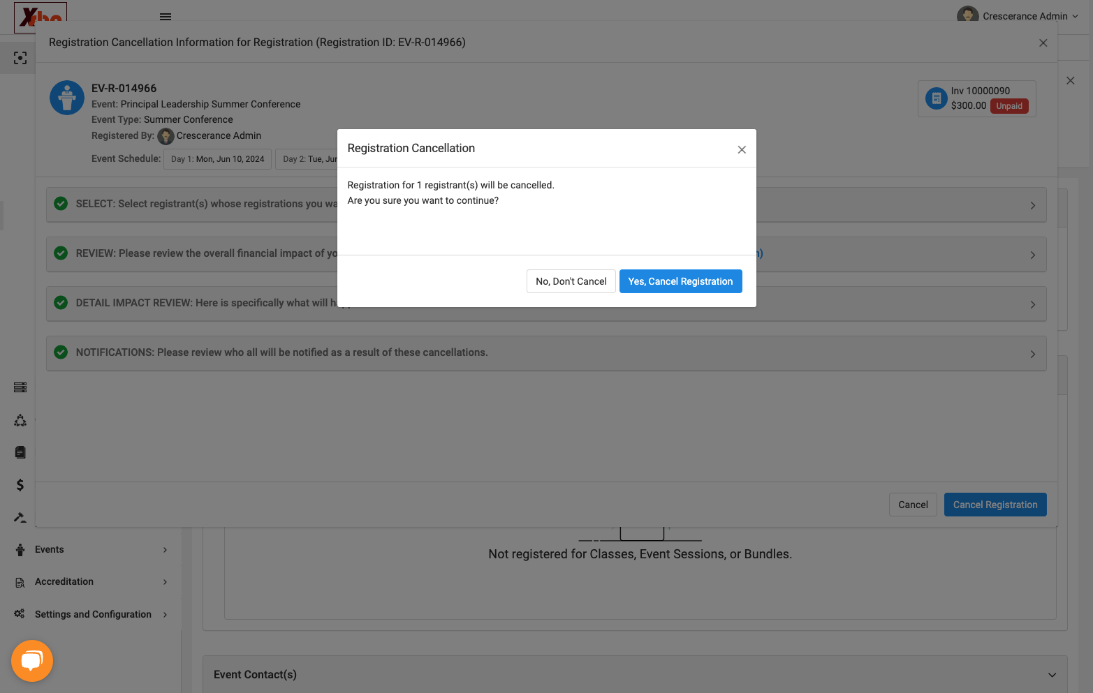 Click on Yes, Cancel Registration