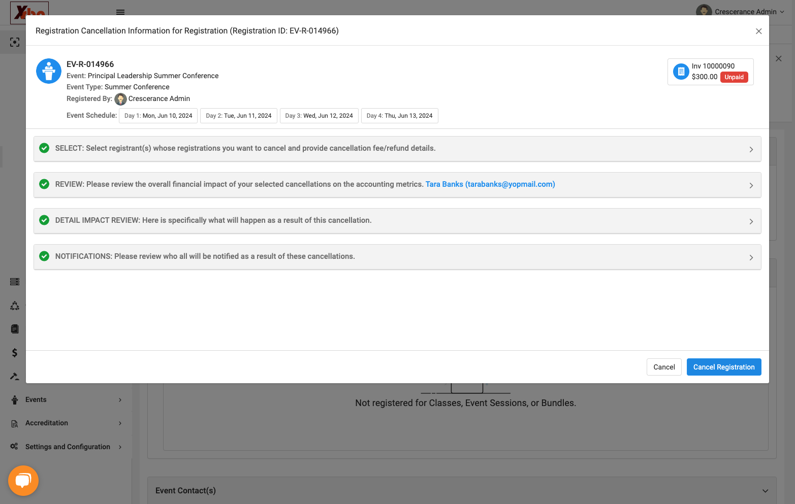 Click on Cancel Registration