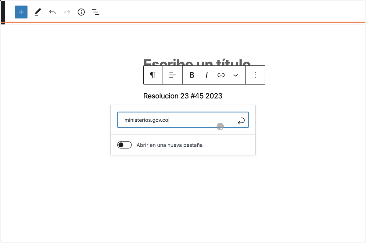 Añadimos la url donde ira el texto señalado