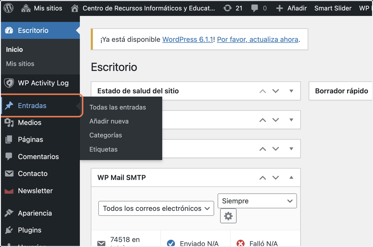 Click en Entradas