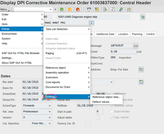 Click on Default values...