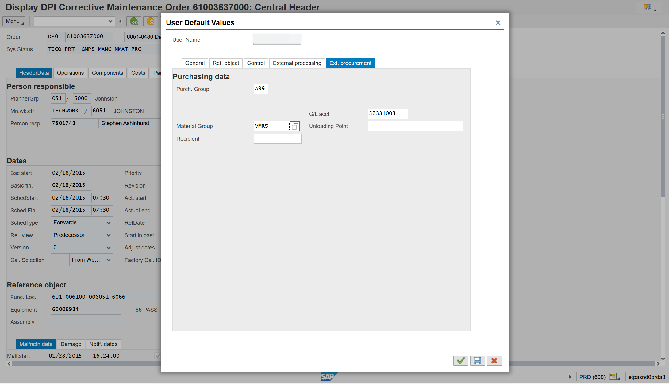 Input "VMRS" in Material Group Field