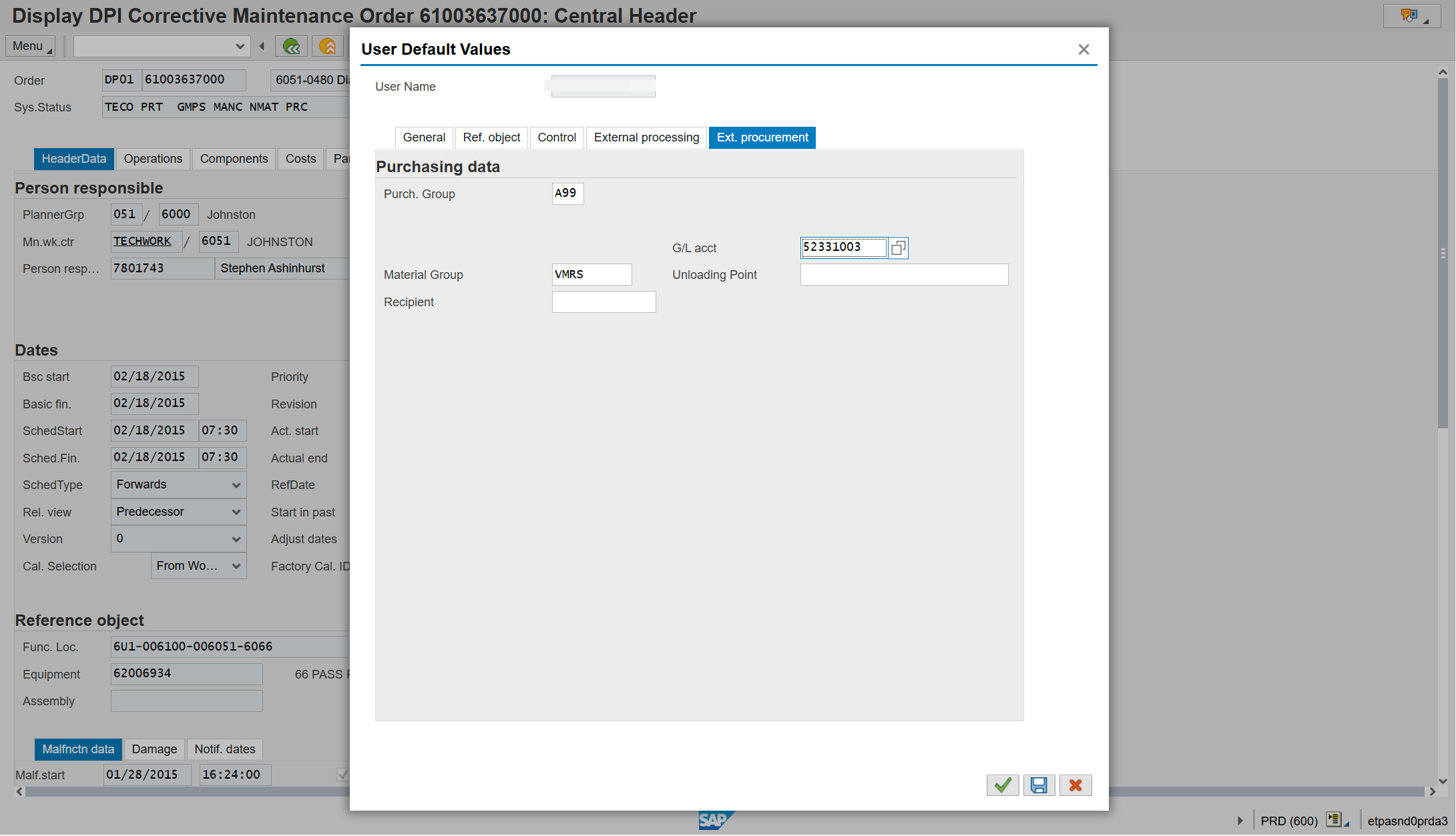 Input "52331003" in G/L Account Field
