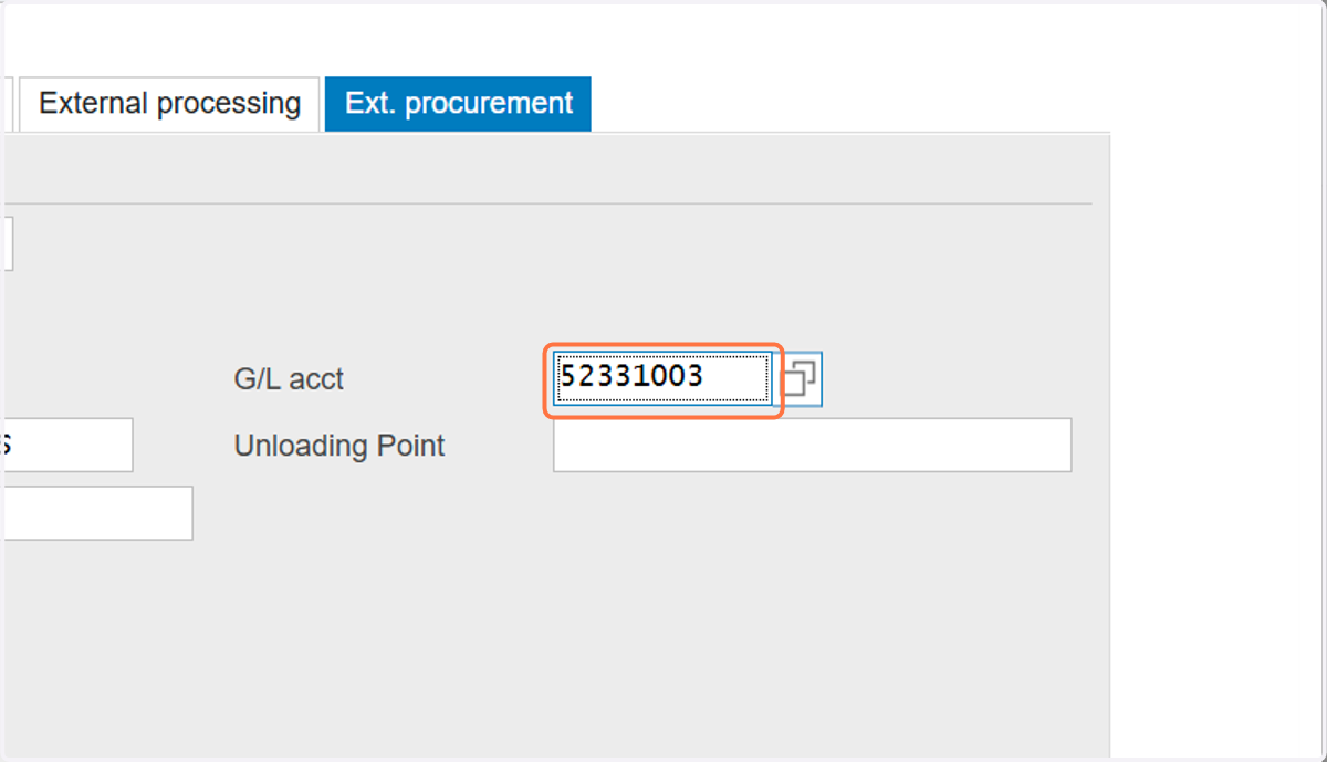 Input "52331003" in G/L Account Field