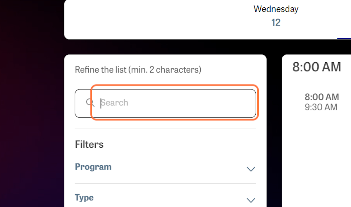 Use the left-side panel to search and filter sessions and events.