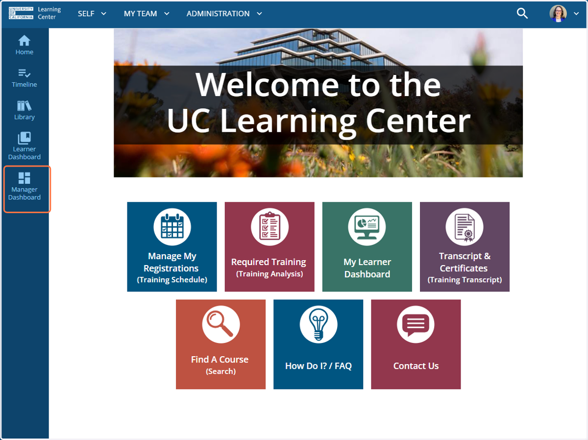 Click your Manager Dashboard to review other direct reports' training.