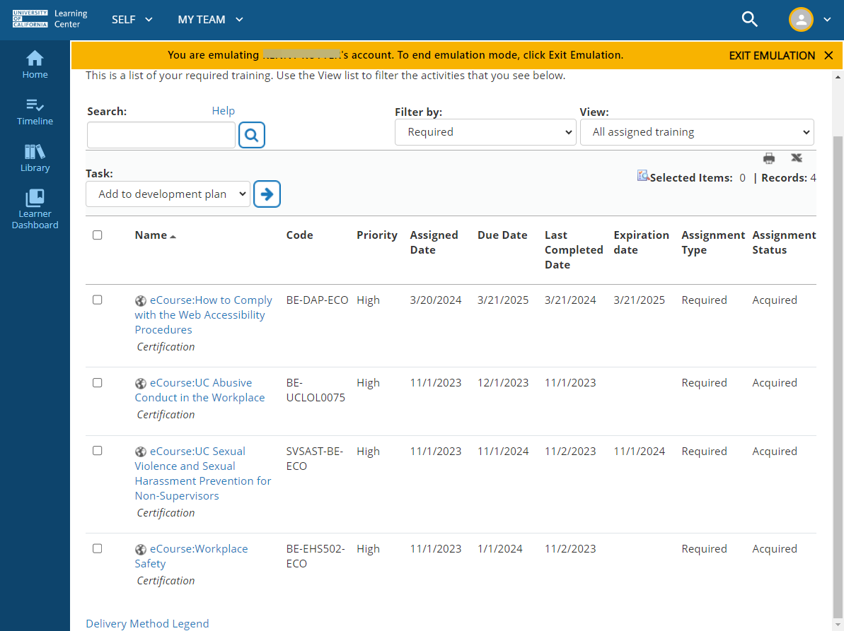 Click on EXIT EMULATION to return to your Manager Dashboard