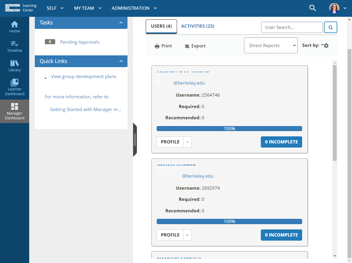 Focusing on Users tab