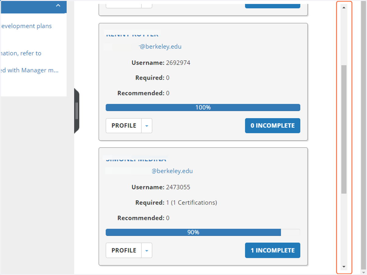 Drag the scroll bar to see all direct reports