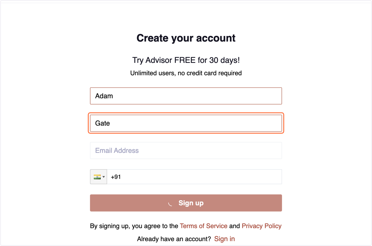 Enter your "Last Name"