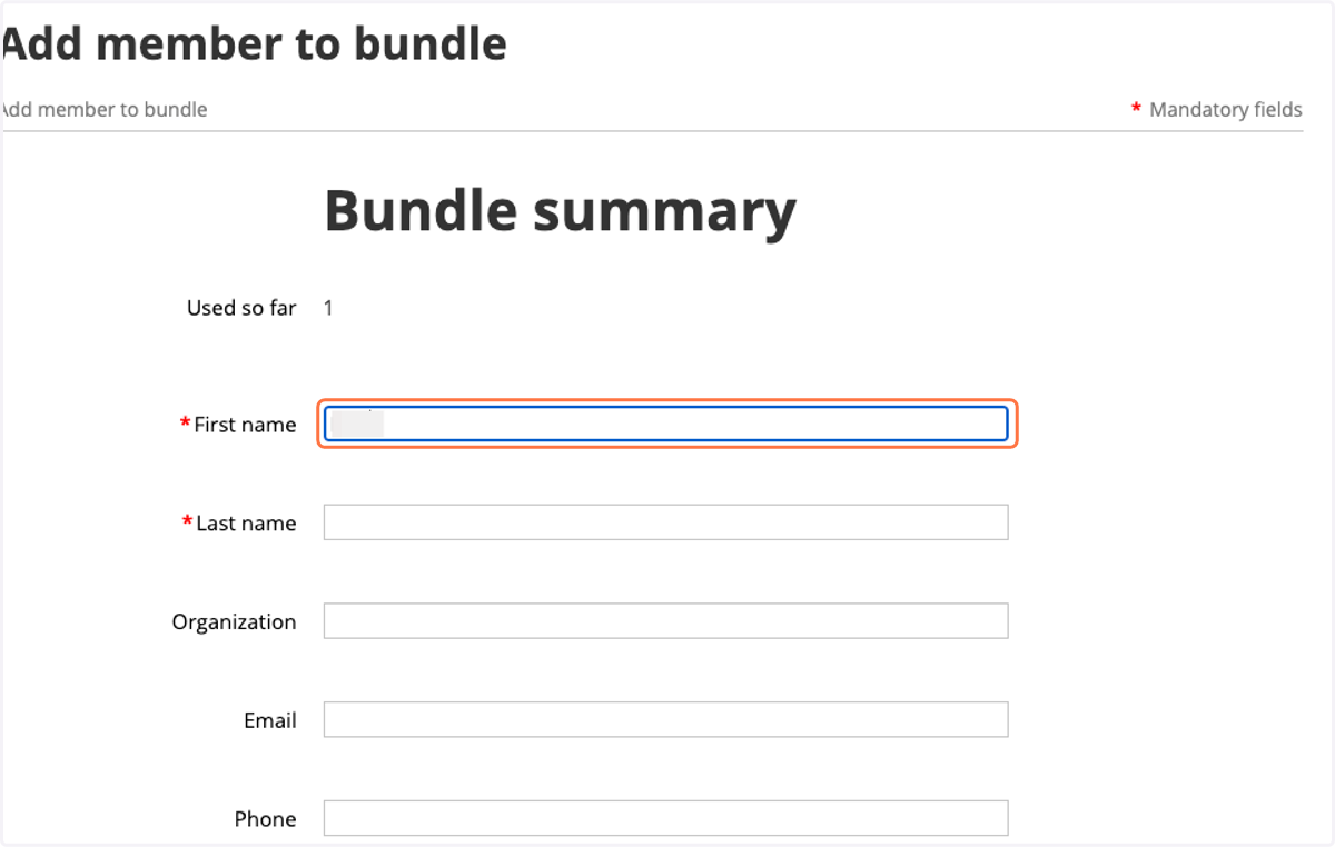 Complete the following fields: First Name, Last Name, Organization, Email, and Phone