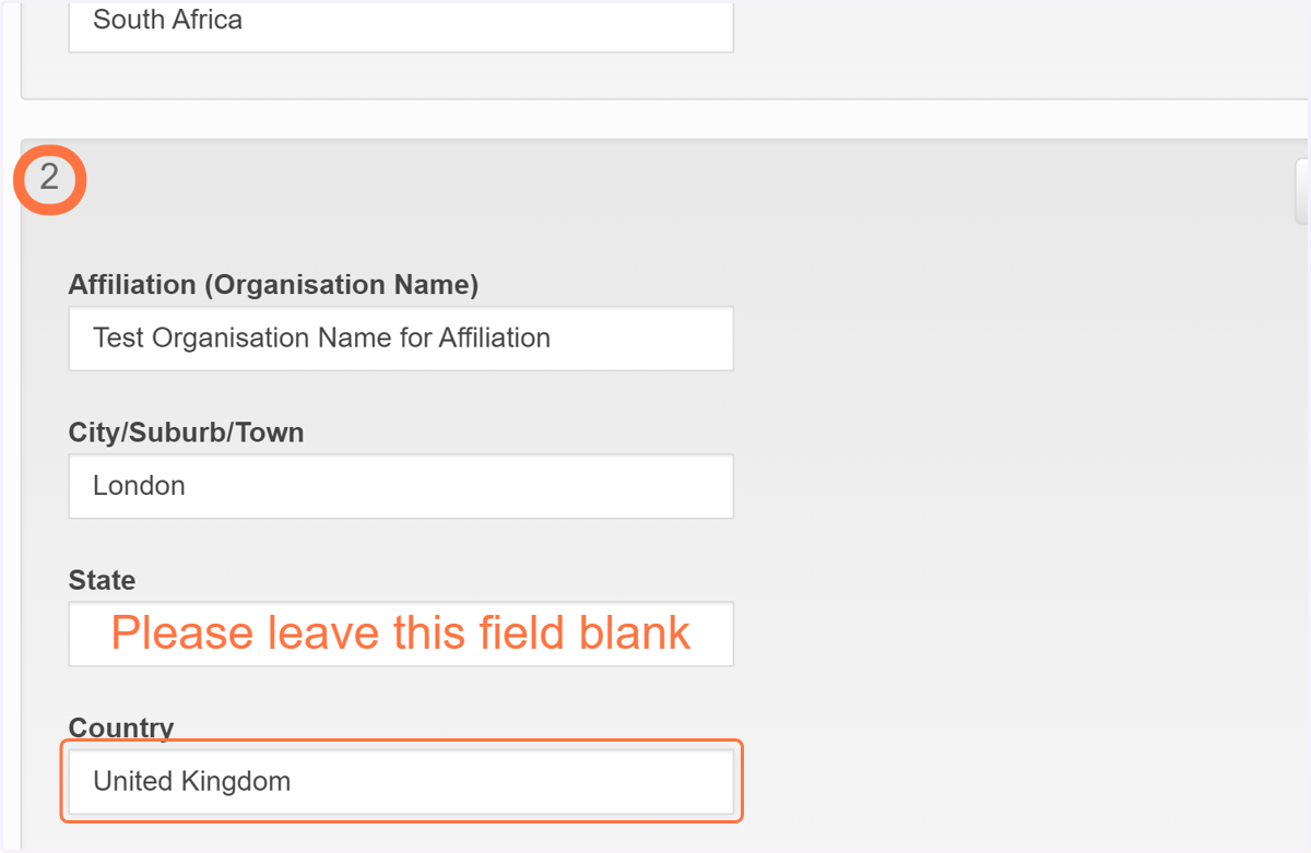 Complete the Country field