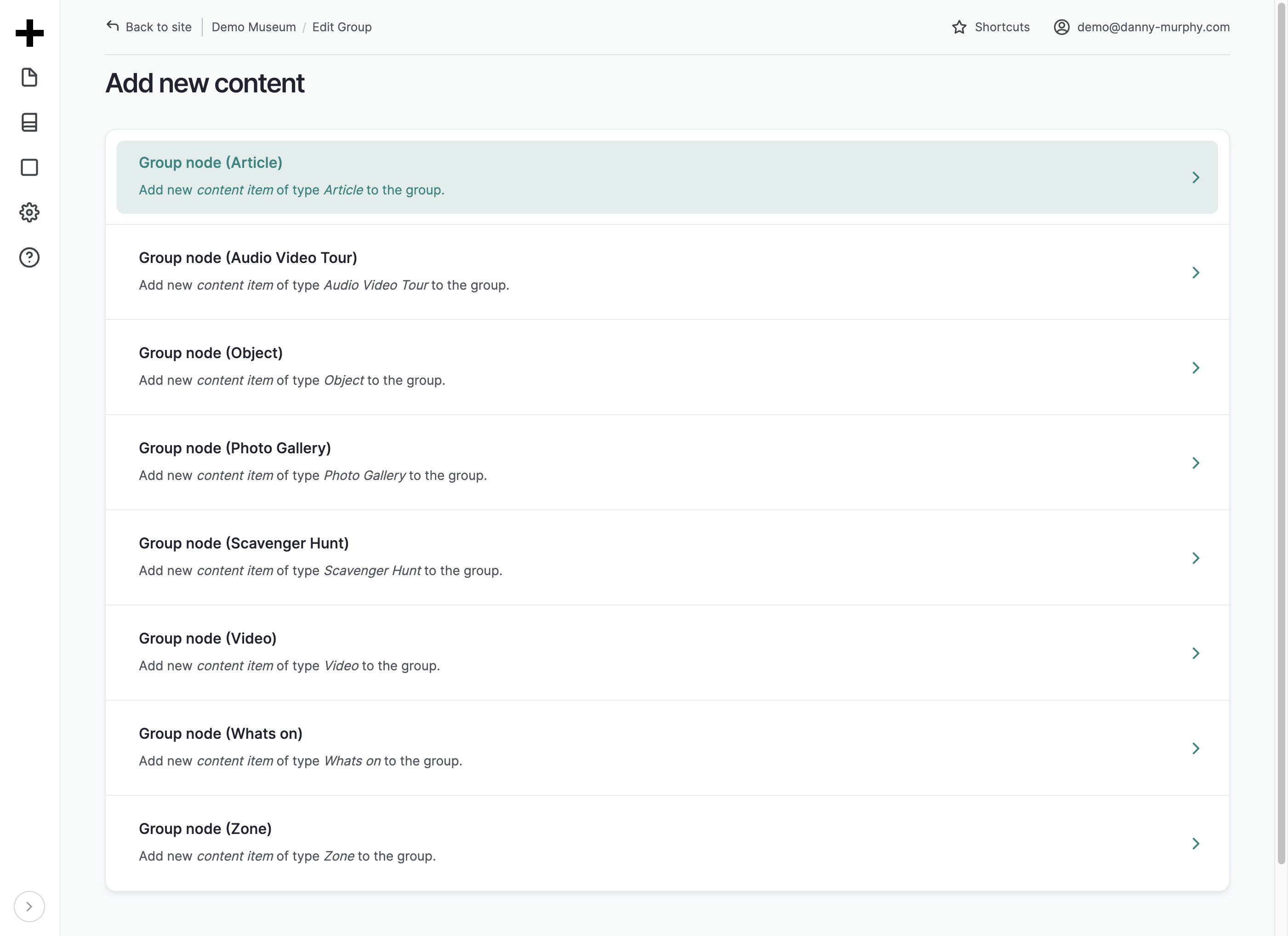 Click on Group node (Article)