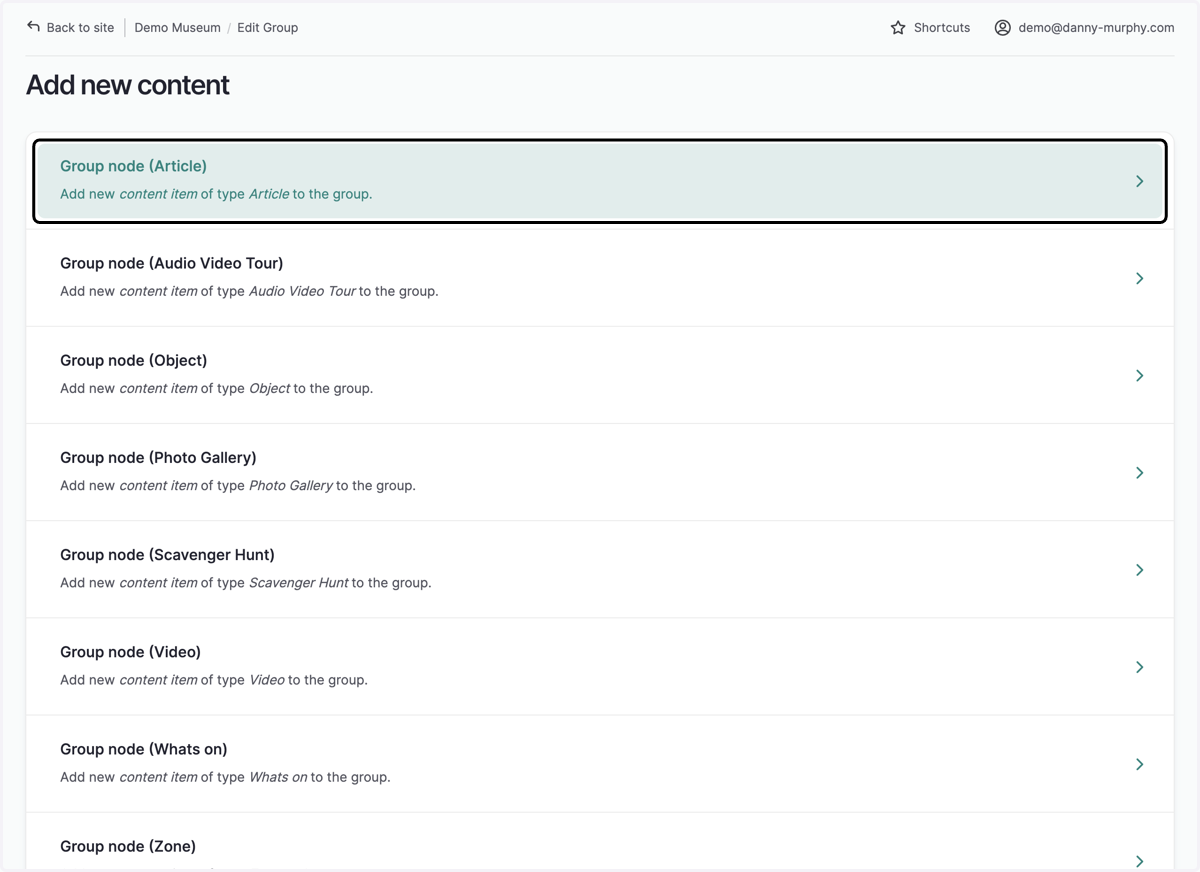 Click on Group node (Article)