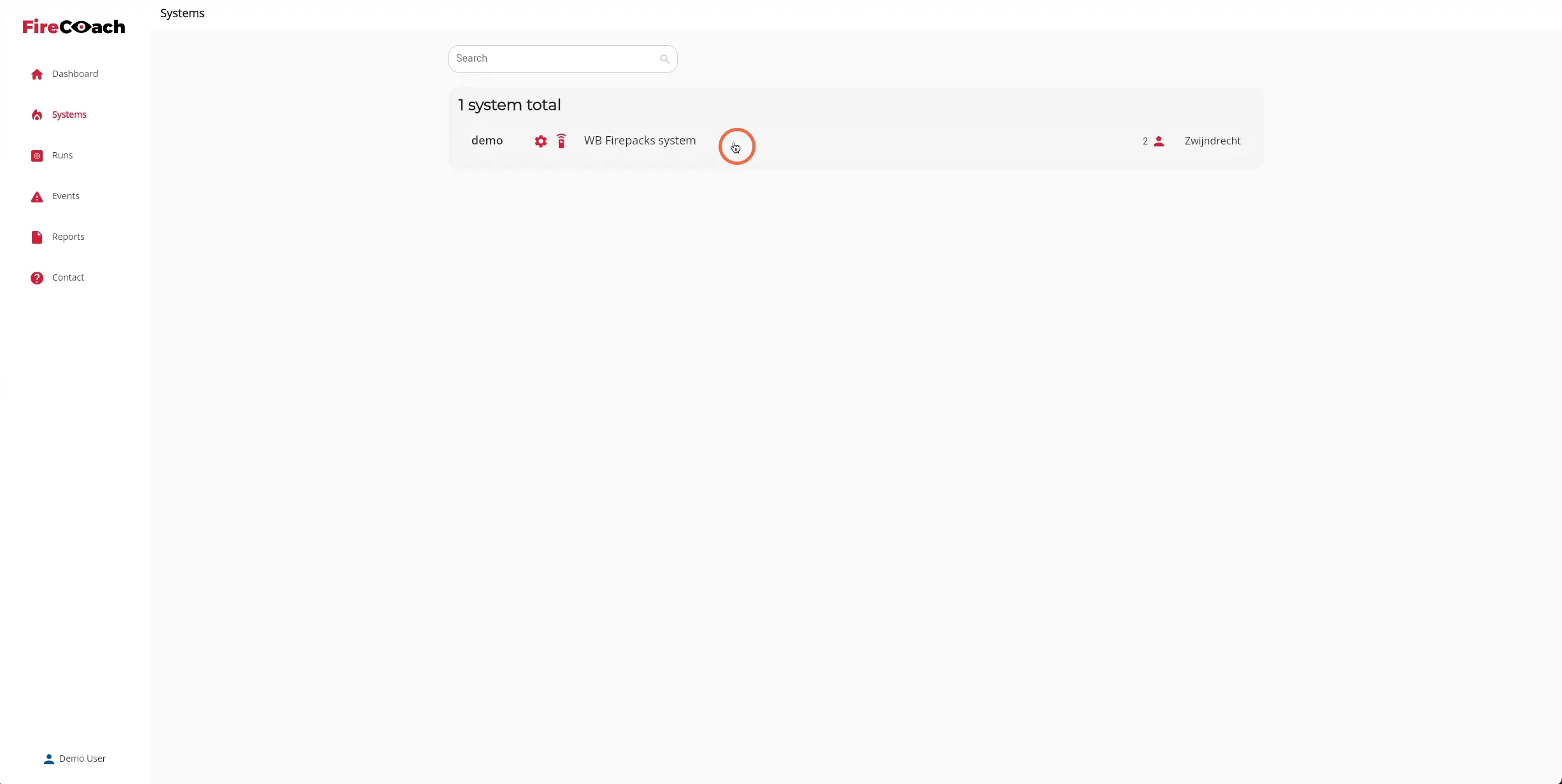 Click on the Firepack that you would like to see the live status of