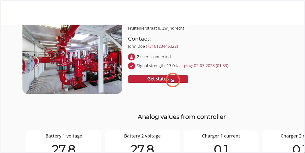 Click on 'Get status' to refresh the values
